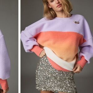 Anthropologie Oversized Colorblock Sweatshirt in Lavender purple and Coral